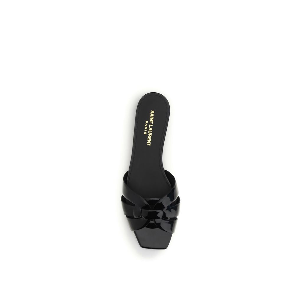 Saint Laurent Black Calf Leather Bos Taurus Flat Sandals