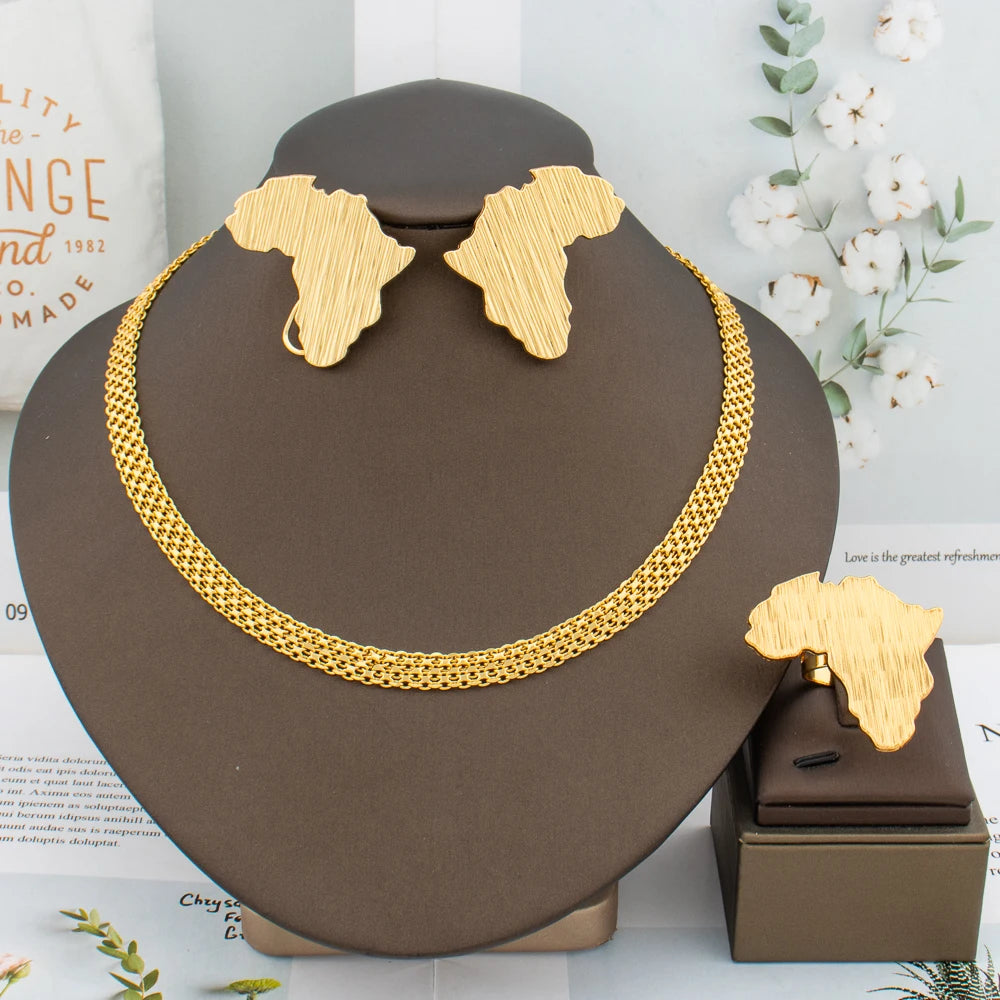 Luxury Gold Statement Jewelry Set — Earrings, Chain & Ring