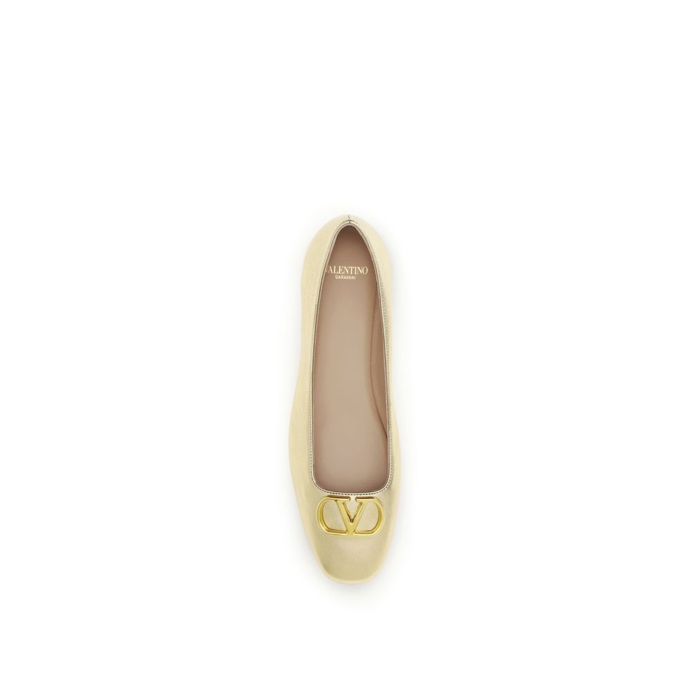 Valentino Garavani Gold Napa Leather / Calf Bos Taurus Ballet Flats