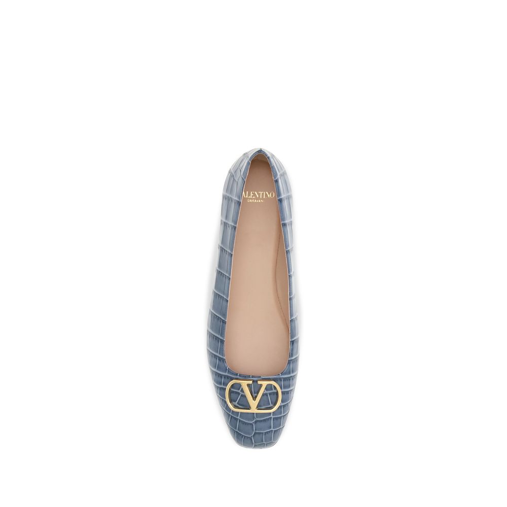 Valentino Garavani Blue Calf Leather Bos Taurus Ballet Flats