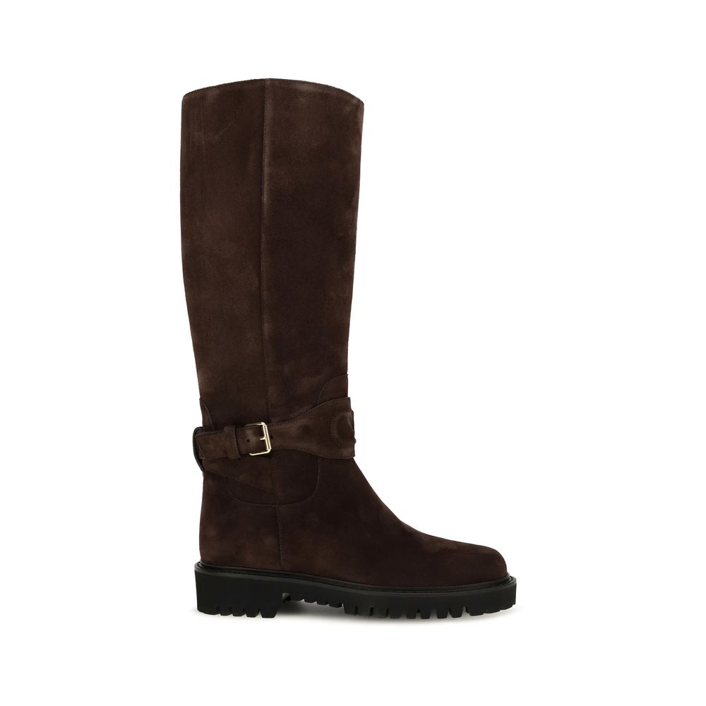 Valentino Garavani Brown Calf Leather Bos Taurus Flat Boots