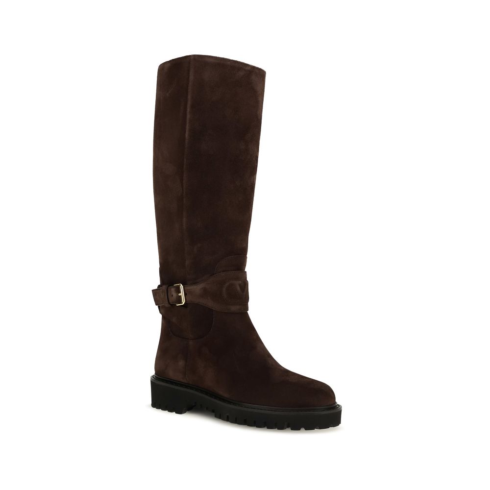 Valentino Garavani Brown Calf Leather Bos Taurus Flat Boots