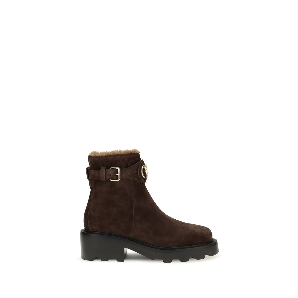 Valentino Garavani Brown Calf Leather Bos Taurus Ankle Boots