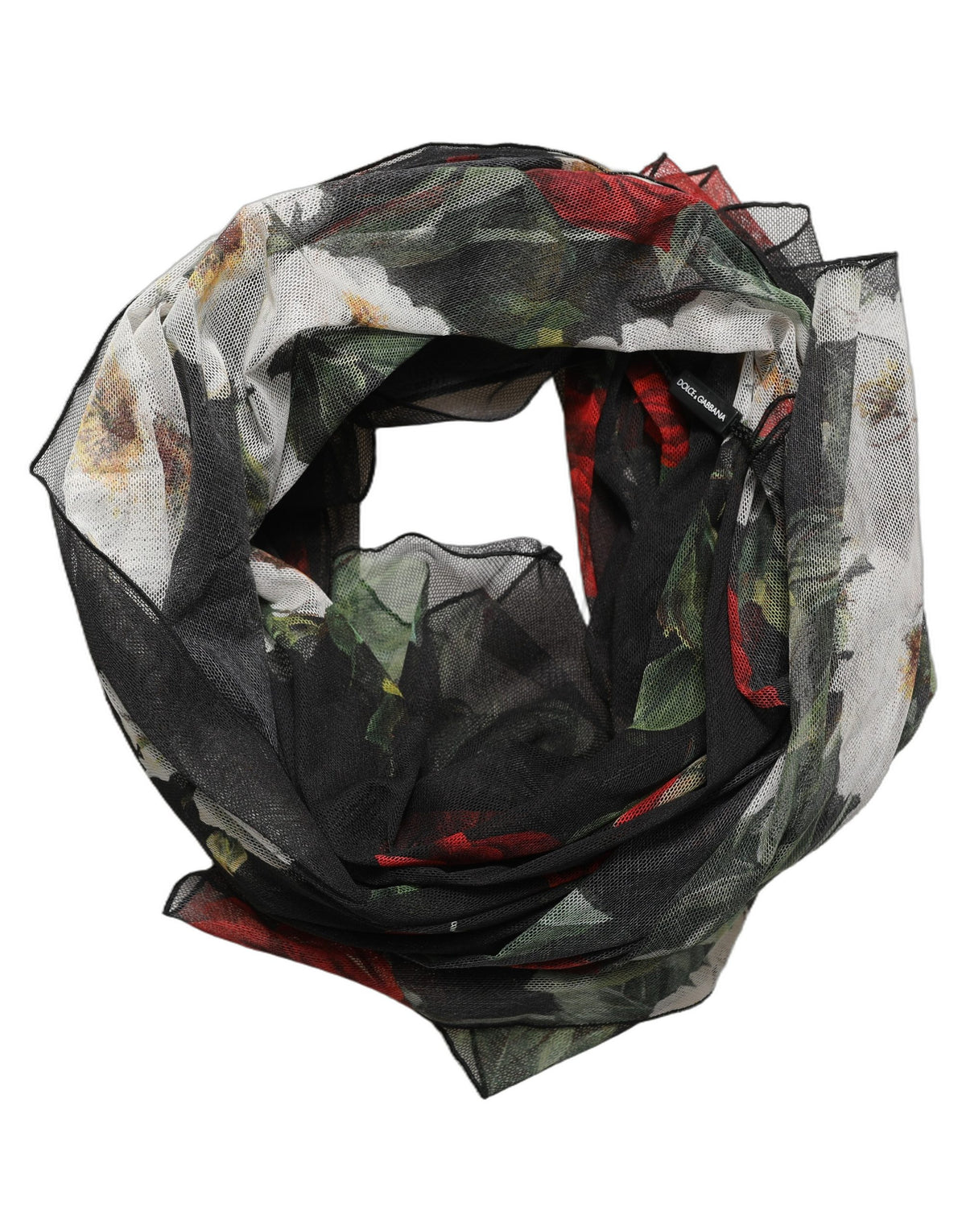 Dolce & Gabbana Black Floral Print Cotton Shawl Stole Scarf