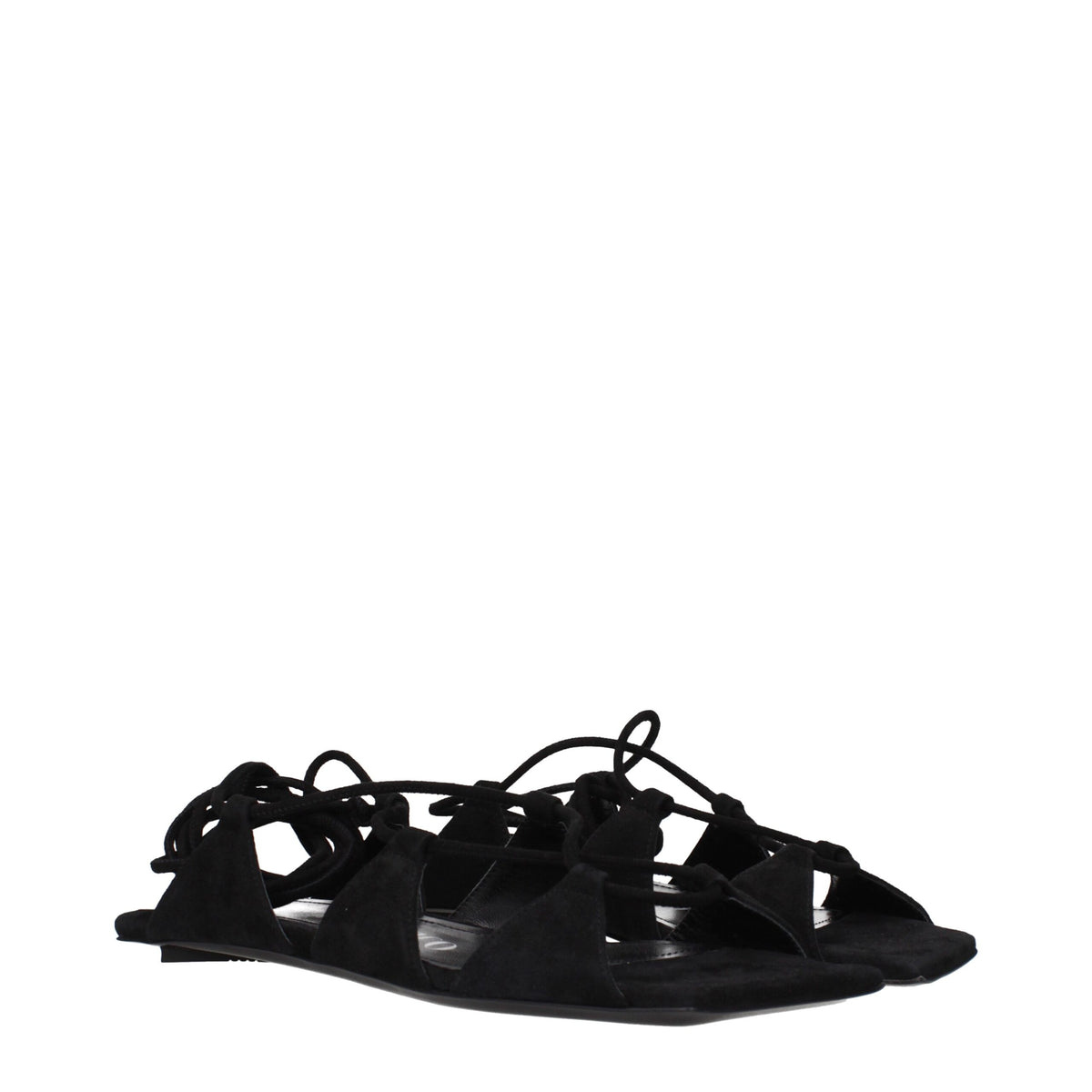 The Attico Black Leather Flat Sandals