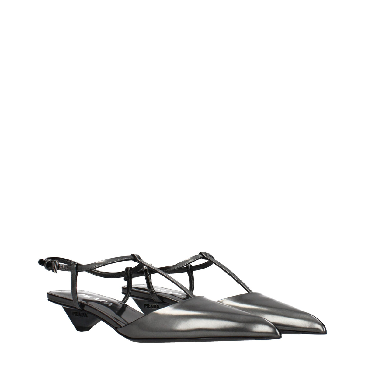 Prada Gray Leather Flat Sandals