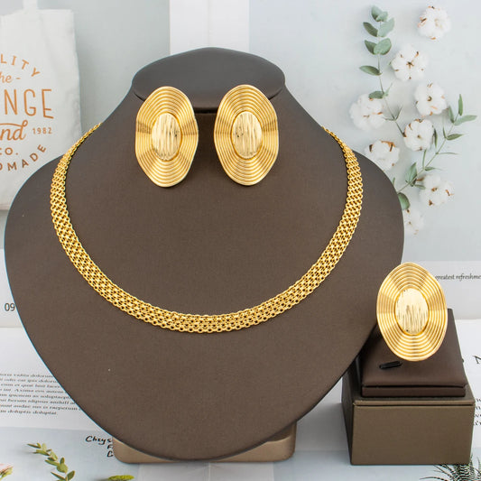 Luxury Gold Statement Jewelry Set — Earrings, Chain & Ring