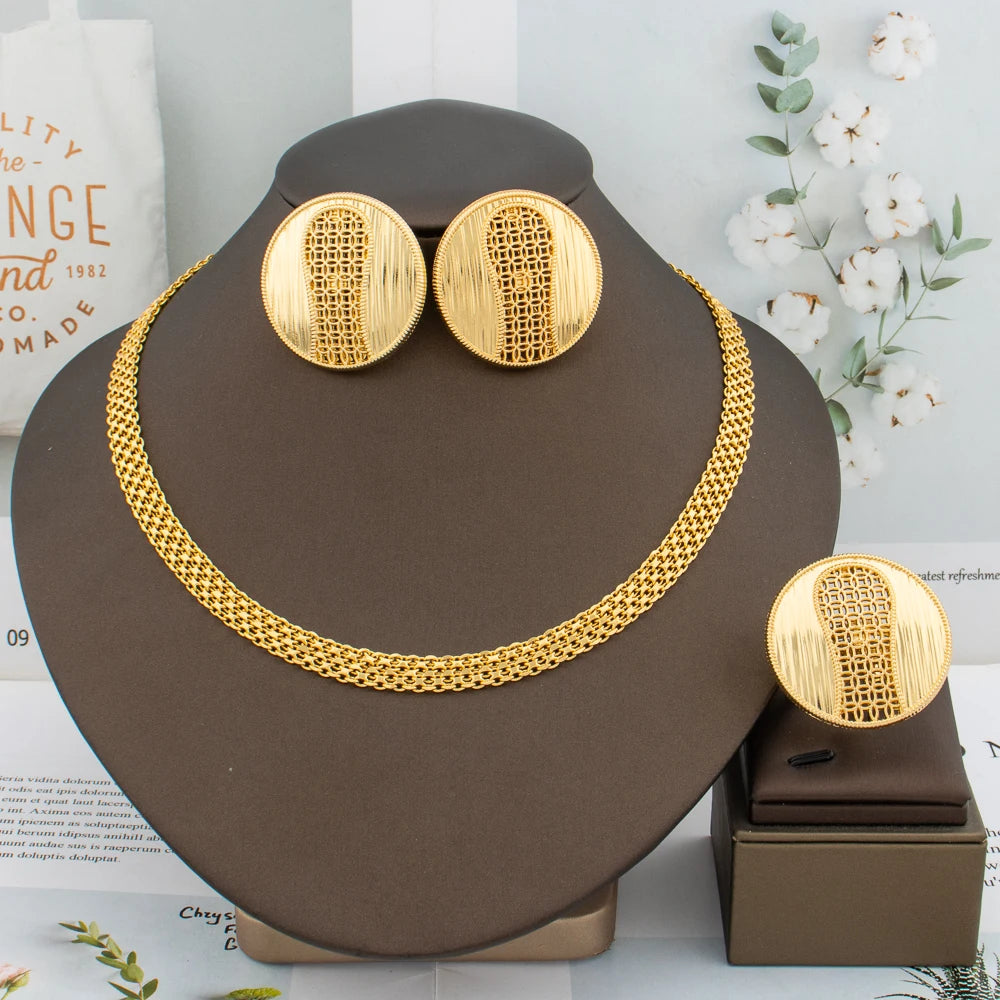 Luxury Gold Statement Jewelry Set — Earrings, Chain & Ring