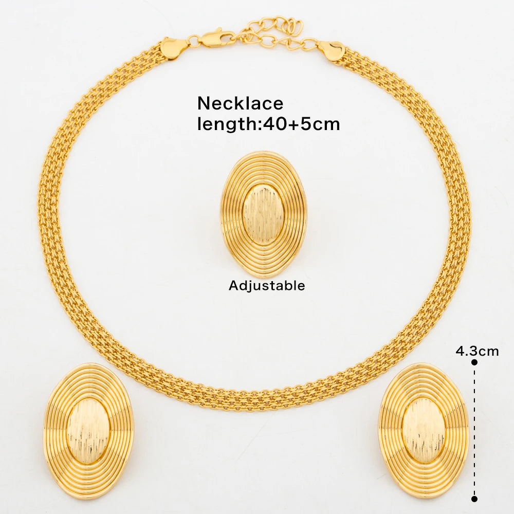 Luxury Gold Statement Jewelry Set — Earrings, Chain & Ring