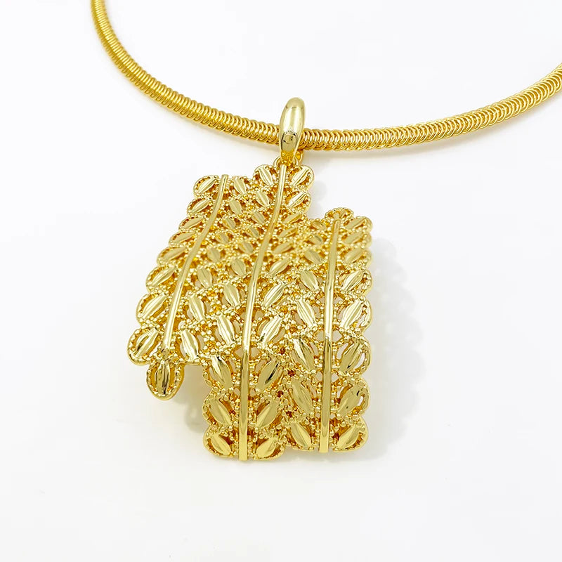 Dubai Gold Luxury Leaf Jewelry Set — Necklace, Earrings, Bangle & Ring