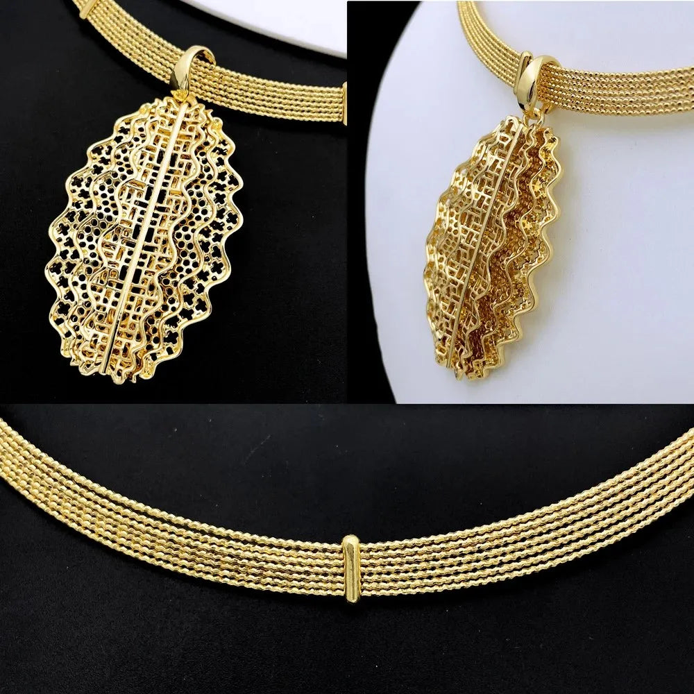 Italian Gold Luxury Choker Jewelry Set — Necklace, Earrings, Bracelet & Ring