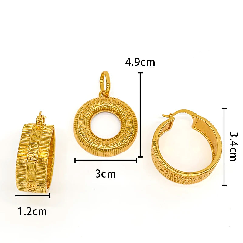 Dubai Bridal Gold Pendant Necklace & Hoop Earring Set