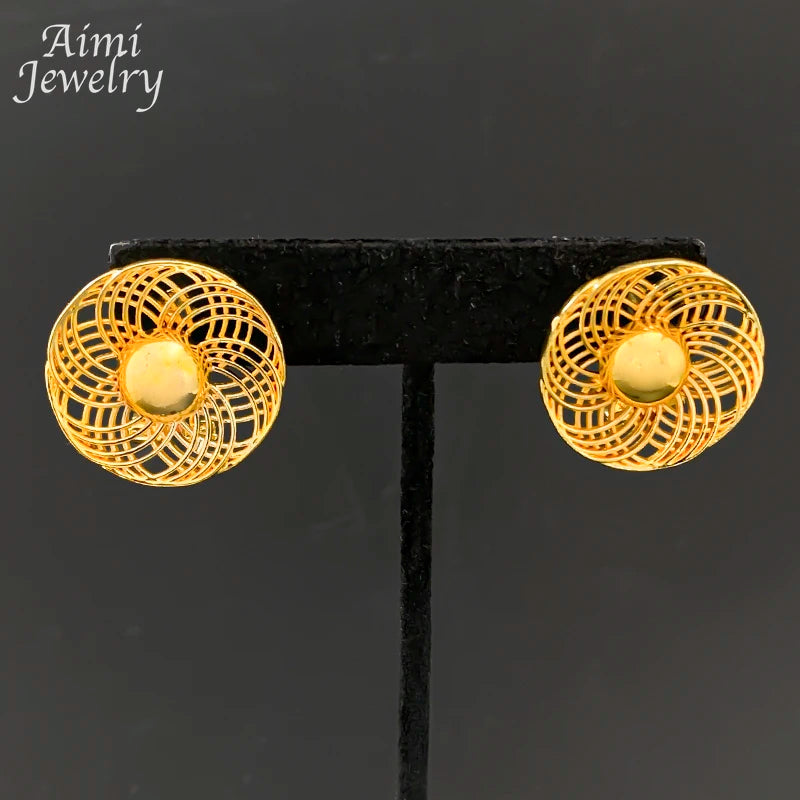 Dubai Bridal Gold Pendant Necklace & Hoop Earring Set