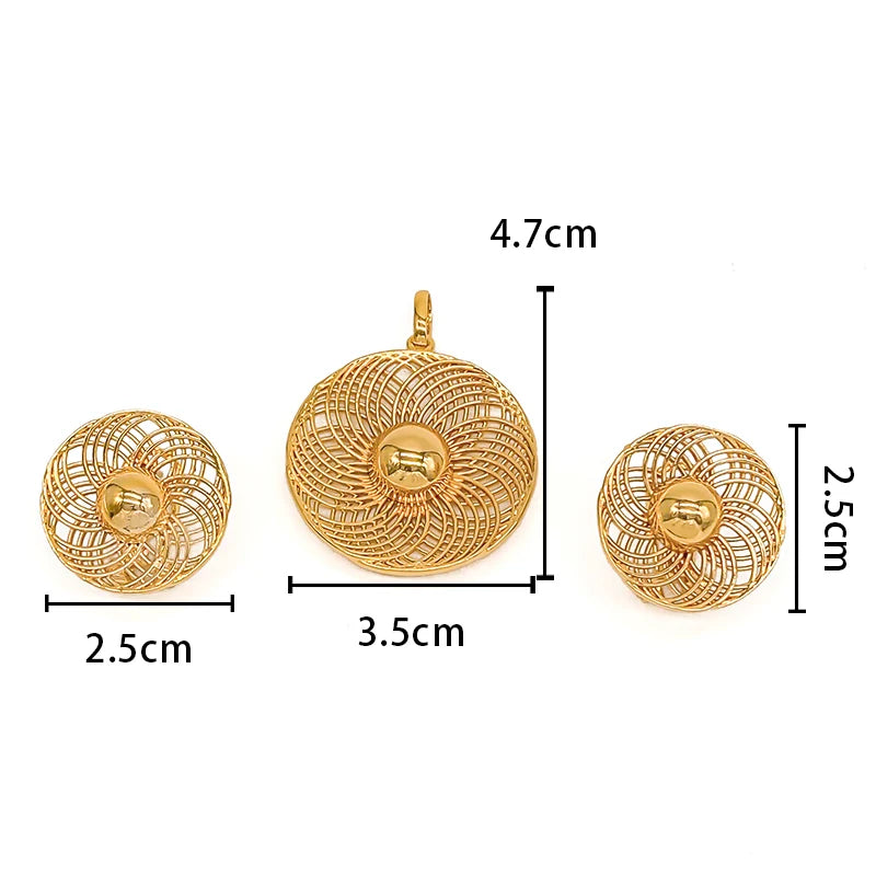 Dubai Bridal Gold Pendant Necklace & Hoop Earring Set