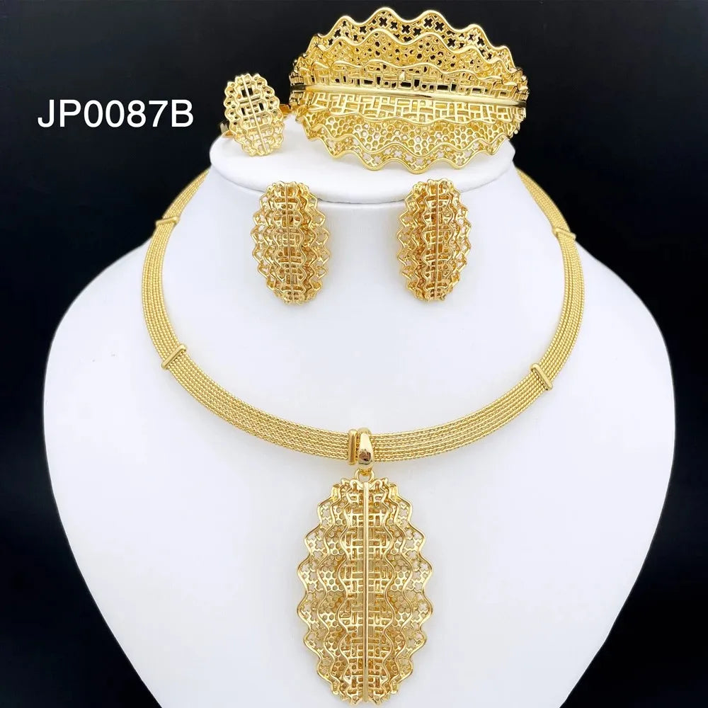 Italian Gold Luxury Choker Jewelry Set — Necklace, Earrings, Bracelet & Ring