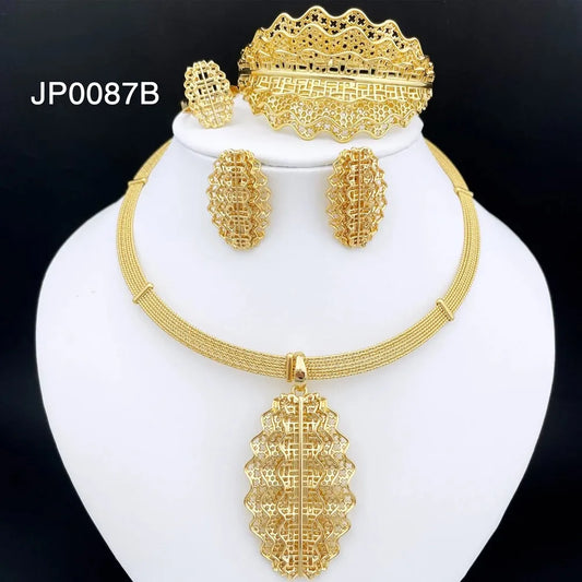 Italian Gold Luxury Choker Jewelry Set — Necklace, Earrings, Bracelet & Ring