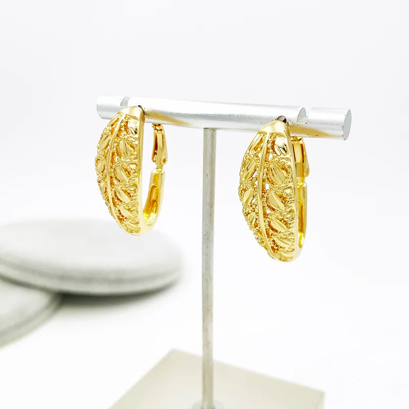 Dubai Gold Luxury Leaf Jewelry Set — Necklace, Earrings, Bangle & Ring
