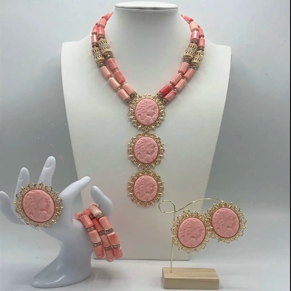 Coral Bridal Jewelry Set