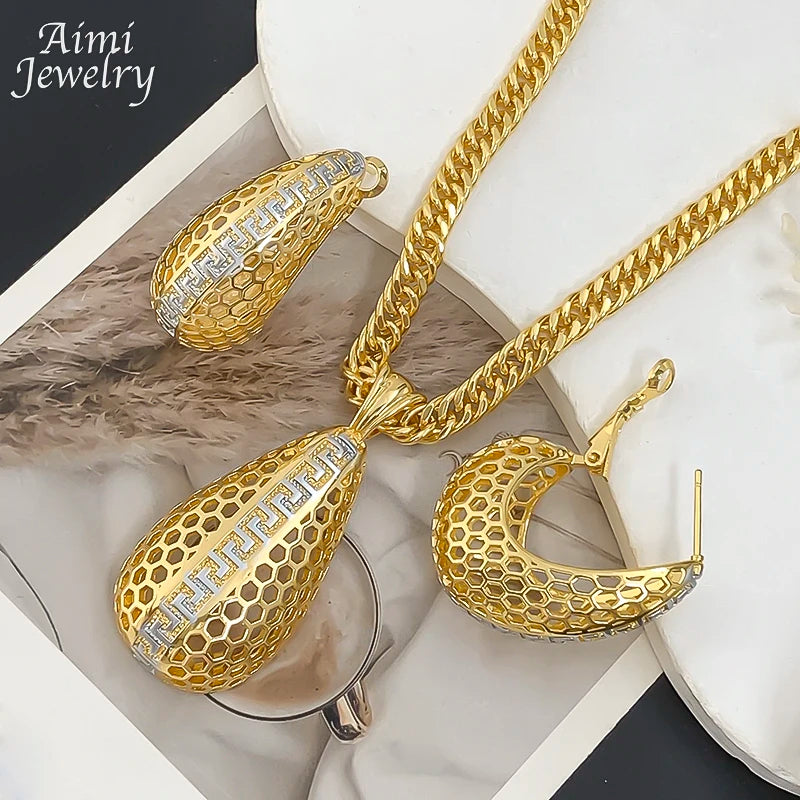 Exquisite Earrings Necklace Pendant with Chain Party