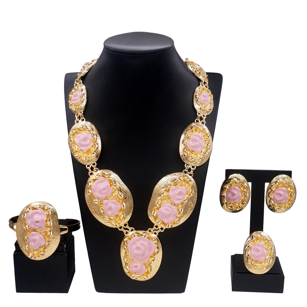 Pink Flower Drip Oil Jewelry