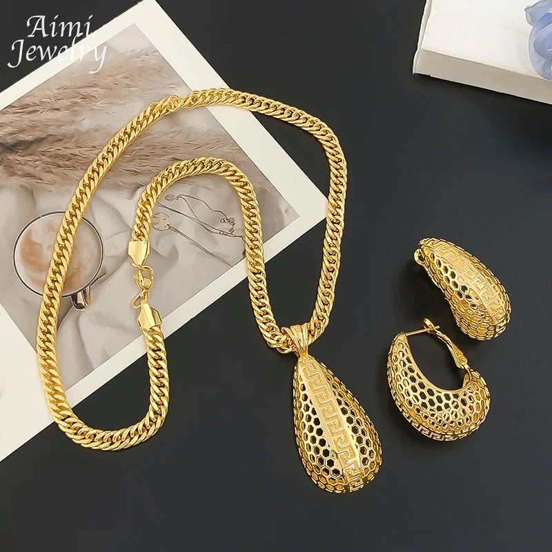 Exquisite Earrings Necklace Pendant with Chain Party