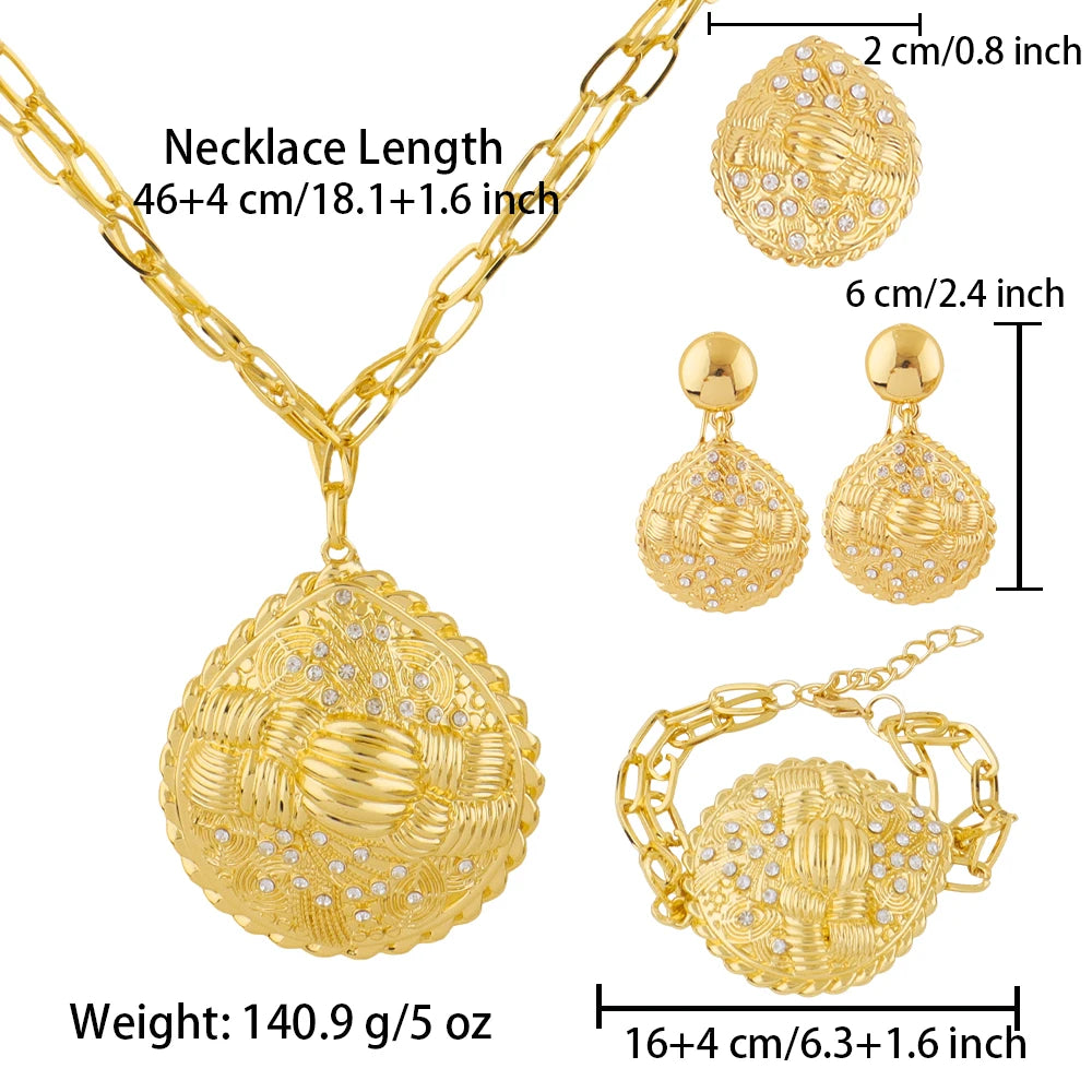 Dubai African Bridal Jewelry Set — Gold Plated Necklace Earrings Bracelet Ring for Women