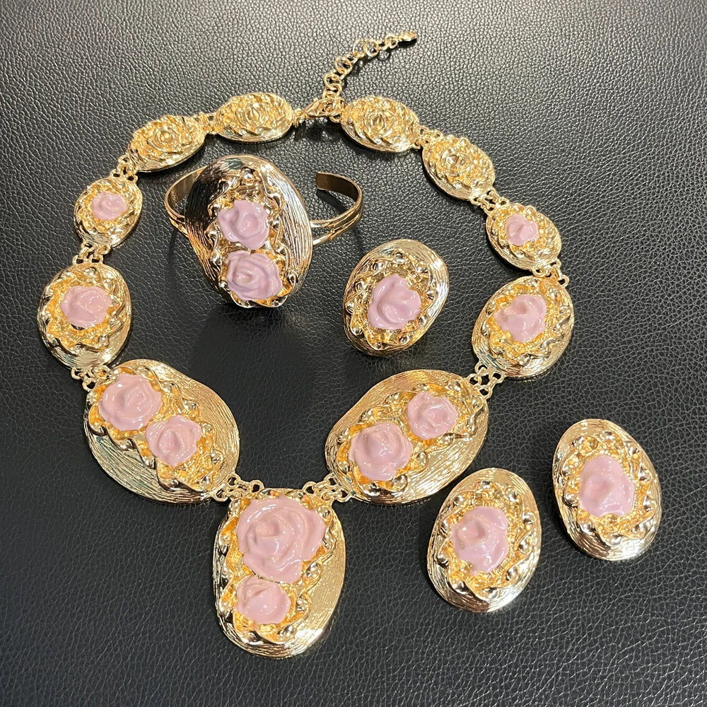 Pink Flower Drip Oil Jewelry