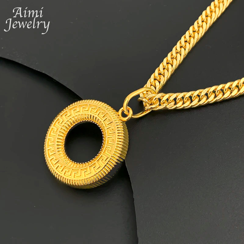 Dubai Bridal Gold Pendant Necklace & Hoop Earring Set