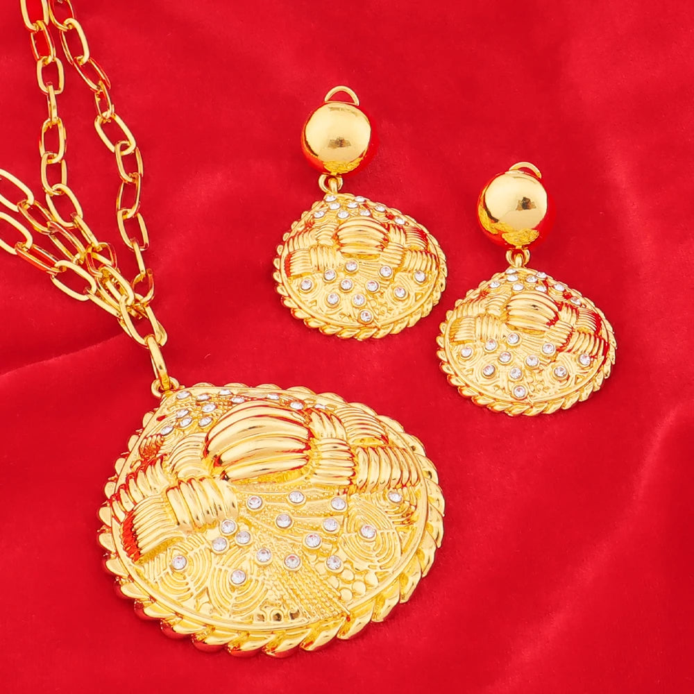 Dubai African Bridal Jewelry Set — Gold Plated Necklace Earrings Bracelet Ring for Women