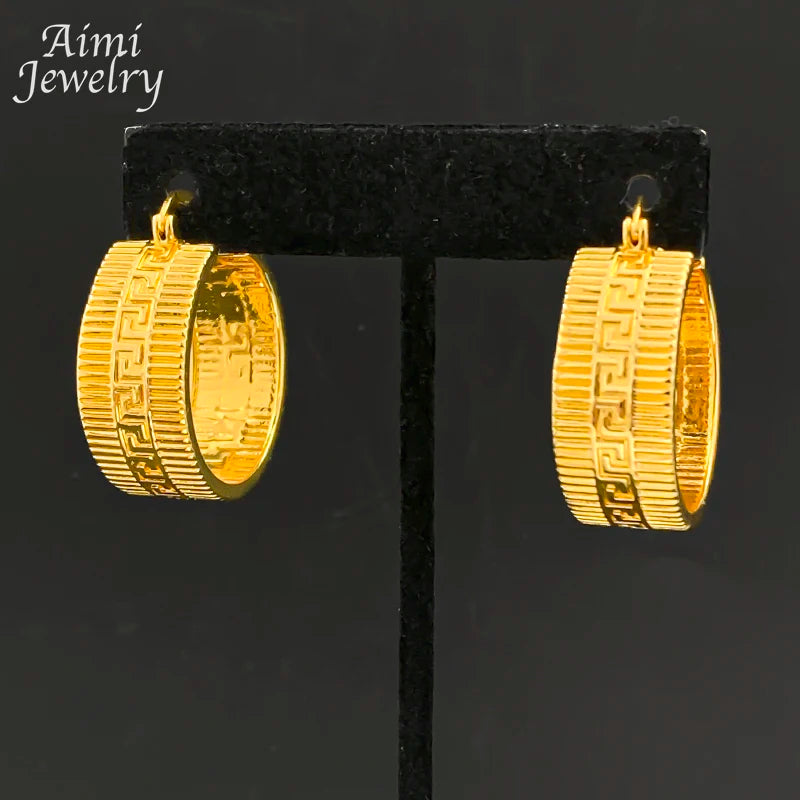 Dubai Bridal Gold Pendant Necklace & Hoop Earring Set