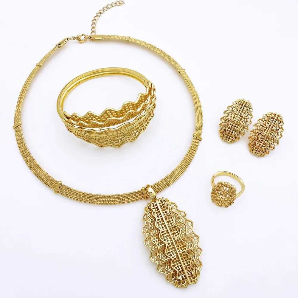 Italian Gold Luxury Choker Jewelry Set — Necklace, Earrings, Bracelet & Ring